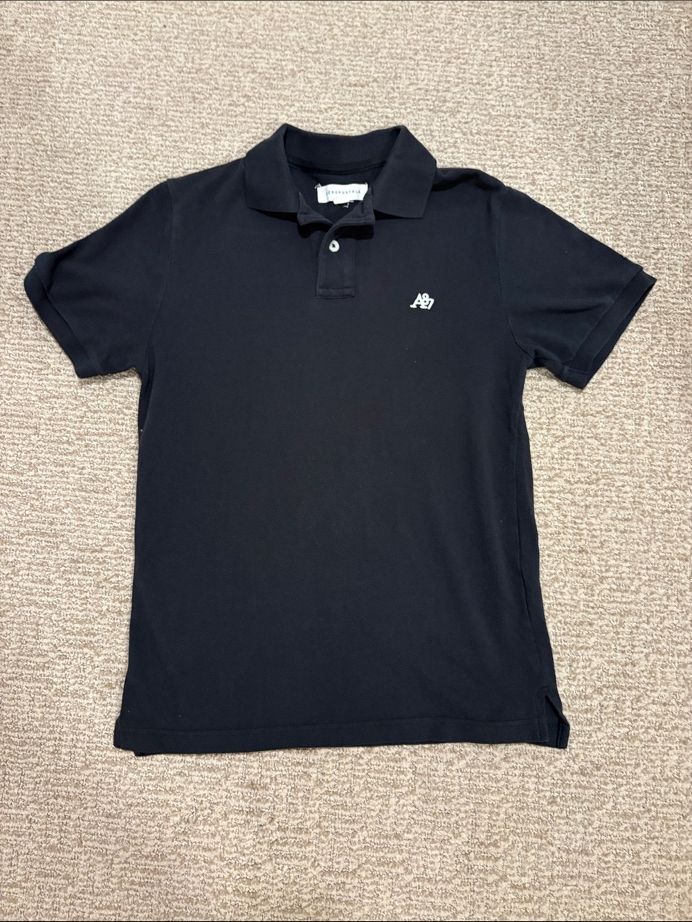 Aeropostale Men's Black Polo with Subtle Chest Logo